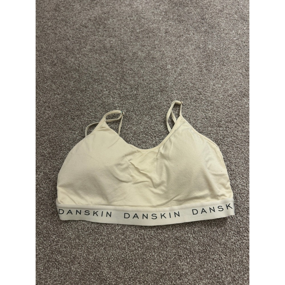 Danskin Bralette Womens L Beige Excellent Seamless Logo Band Adjustable Straps